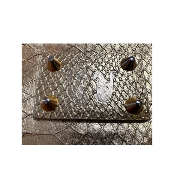 Vintage Cri Cri Milano Italy Gold Metallic Leather Bamboo Handle Evening Clutch - Picture 9 of 11